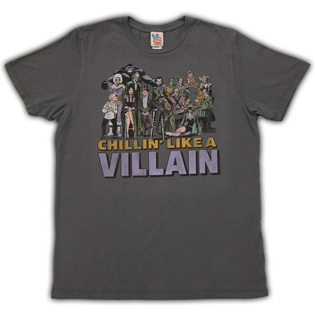 - Junk Food DC Comics Chillin Like a Villian Adult Charcoal T-Shirt