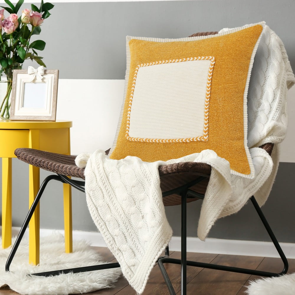 Harlow Hill Handwoven Geometric Flanged Bordered Cotton Throw Pillow Cover - 20" - Yellow