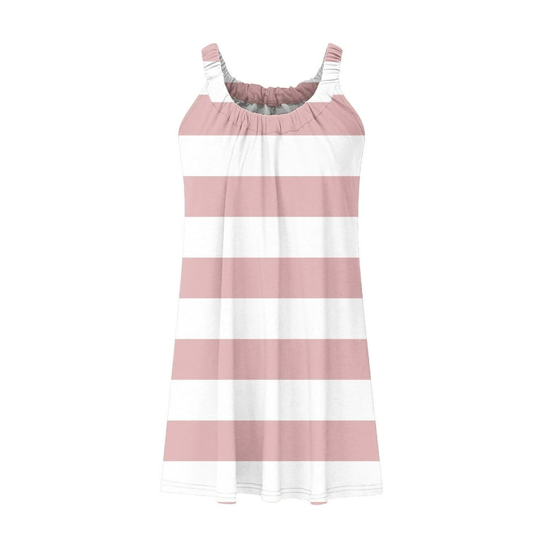 Blmnix Striped Valentine Dresses for Women Slip Dress Cotton Linen Dress  Crew Neck Pink Sleeveless Womens Dress,M - Walmart.com