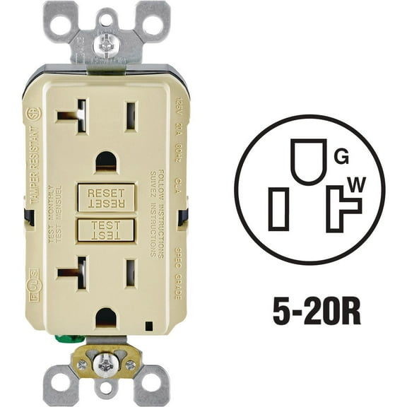 1PACK Leviton SmartlockPro Self-Test 20A Ivory Commercial Grade Tamper Resistant 5-20R GFCI Outlet