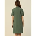 thumbnail image 4 of DARING DIVA Collared Short Sleeve Pocket Belt Button up Shirt Dress XS Army Green, 4 of 6