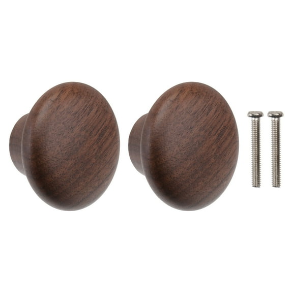 OUNONA  2 PCS Walnut Solid Wood Handle Door Knob Single Hole Cabinet