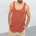 thumbnail image 5 of Nnhblu Mens Tank Top Undershirt Round Neck Sleeveless Hollow Out Casual Shirts for Men Red M, 5 of 6