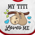 thumbnail image 4 of Inktastic My Titi Loves Me with Sloth and Hearts Boys or Girls Baby Bib, 4 of 4