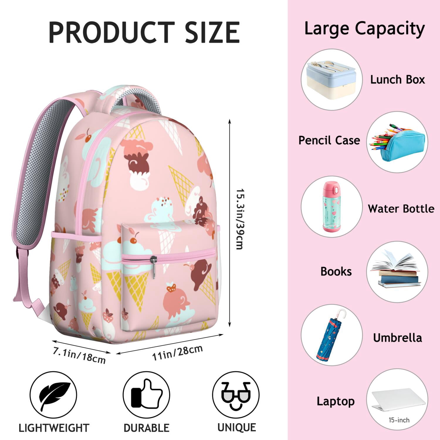Summer-Themed Waterproof Daypack - Stylish & Lightweight Backpack with Spinal Support for College Students