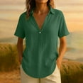 thumbnail image 2 of Posijego Cotton Linen Tops for Women V Neck Short Sleeve Collared Dressy Blouses Lightweight Casual Shirts for Ladies, 2 of 6