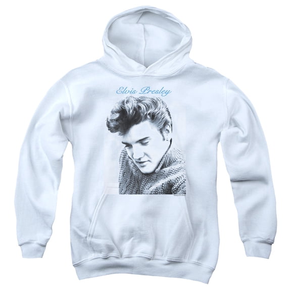 Elvis Presley Script Sweater Youth Pullover Hoodie Sweatshirt White