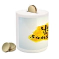 thumbnail image 2 of Saying Piggy Bank, Inspirational Phrase on Watercolors Irregular Set Motto Mindful Life Theme Image, Ceramic Coin Bank Money Box for Cash Saving, 3.6" X 3.2", Yellow Black, by Ambesonne, 2 of 4