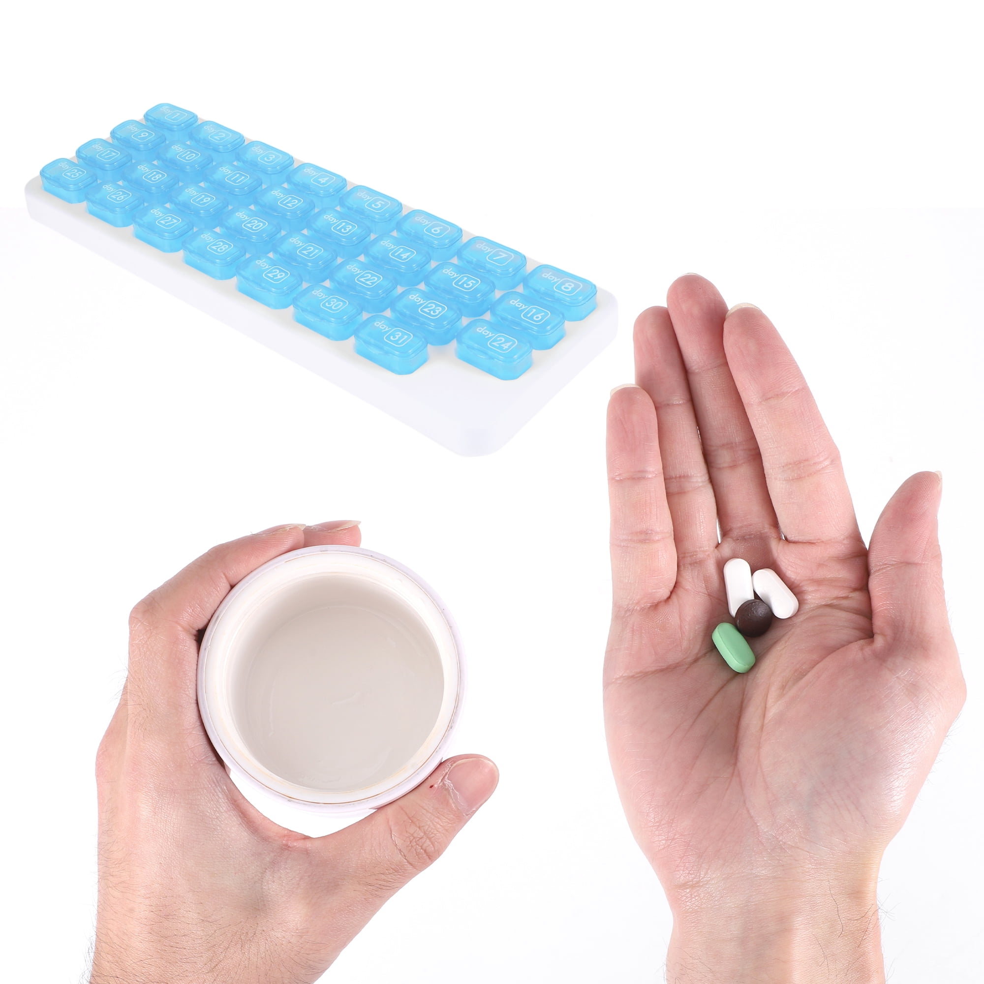 Unique Bargains Lightweight 31 Grids Keyboard Style Pill Dispenser Blue