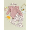 thumbnail image 2 of Loicainy Baby Toddler Girls 3 Piece Flare Pants Outfits 3 6 9 12 18 Months Ribbed Long Sleeves Romper and Daisy Print Elastic Pants Headband Set Fall Spring Clothes Set, 2 of 9
