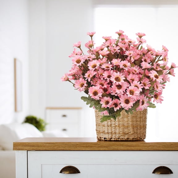 7 Bundles Mums Artificial Fall Flowers For Outdoors Silk Daisy Floral Mum For Home Decor Indoor Outside Porch Pots Planters Potted Decorations (Pink) Home Decor