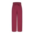 thumbnail image 4 of Lenpel Women's Cotton Linen Pants Lightweight Casual Elastic High Waisted Drawstring Wide Leg Pants Loose Lounge Trousers, 4 of 5