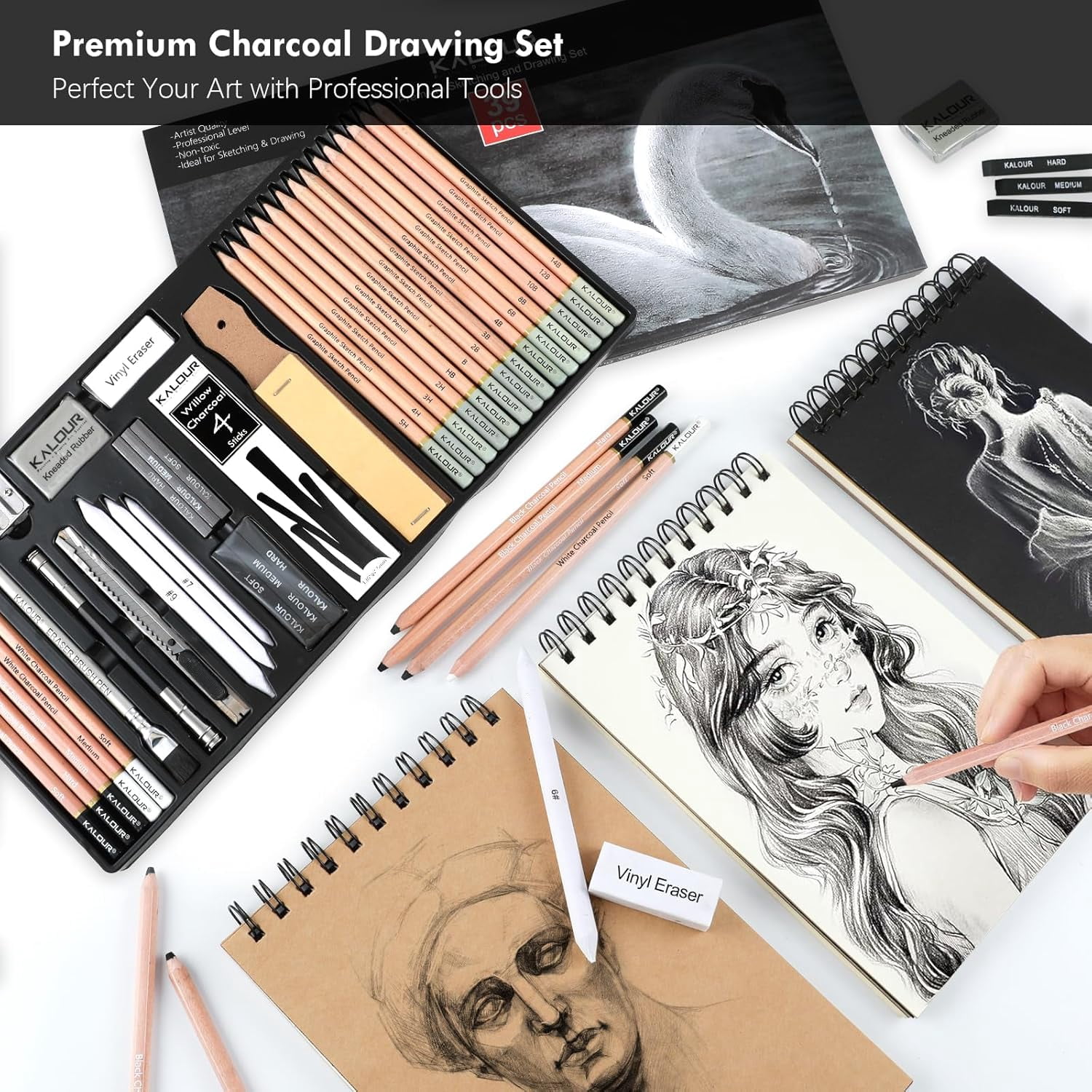 39pcs Drawing Pencil Set, Professional Sketching Kit with Graphite, Charcoal & Sketch Pencils for Drawing, Complete Drawing Kit for Artists & Beginners