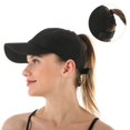 thumbnail image 3 of 2 Piezas Gorra de BéIsbol con Cola de Caballo Entrecruzada para Mujer Gorro de con MoñO Desordenado Alto de Secado RáPido Sombrero de Viaje al Aire Libre, Rosa + Negro, 3 of 5