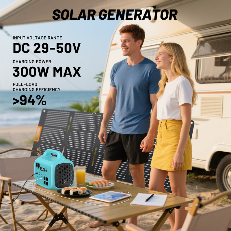 1000W Portable Solar Generator, 1024Wh LiFePO4 Battery Power Station with 120V AC Outlets, Backup Power Supply for Camping, Outdoor Travel, RV, and Home Emergency - Blue