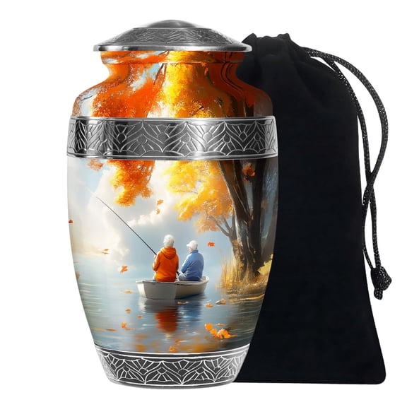 Couple Fishing In Boat Urns For Human Ashes Adult Women - Large Memorial Urn For Adult Male Ashes - Cremation Funeral Ashes - 10 Inch