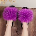 thumbnail image 4 of SAWOBUUN Womens Furry Slippers Open Toe Fuzzy Slippers Memory Foam Warm Cozy Non Slip Soft Sole Indoor Outdoor Fluffy House Shoes, 4 of 9