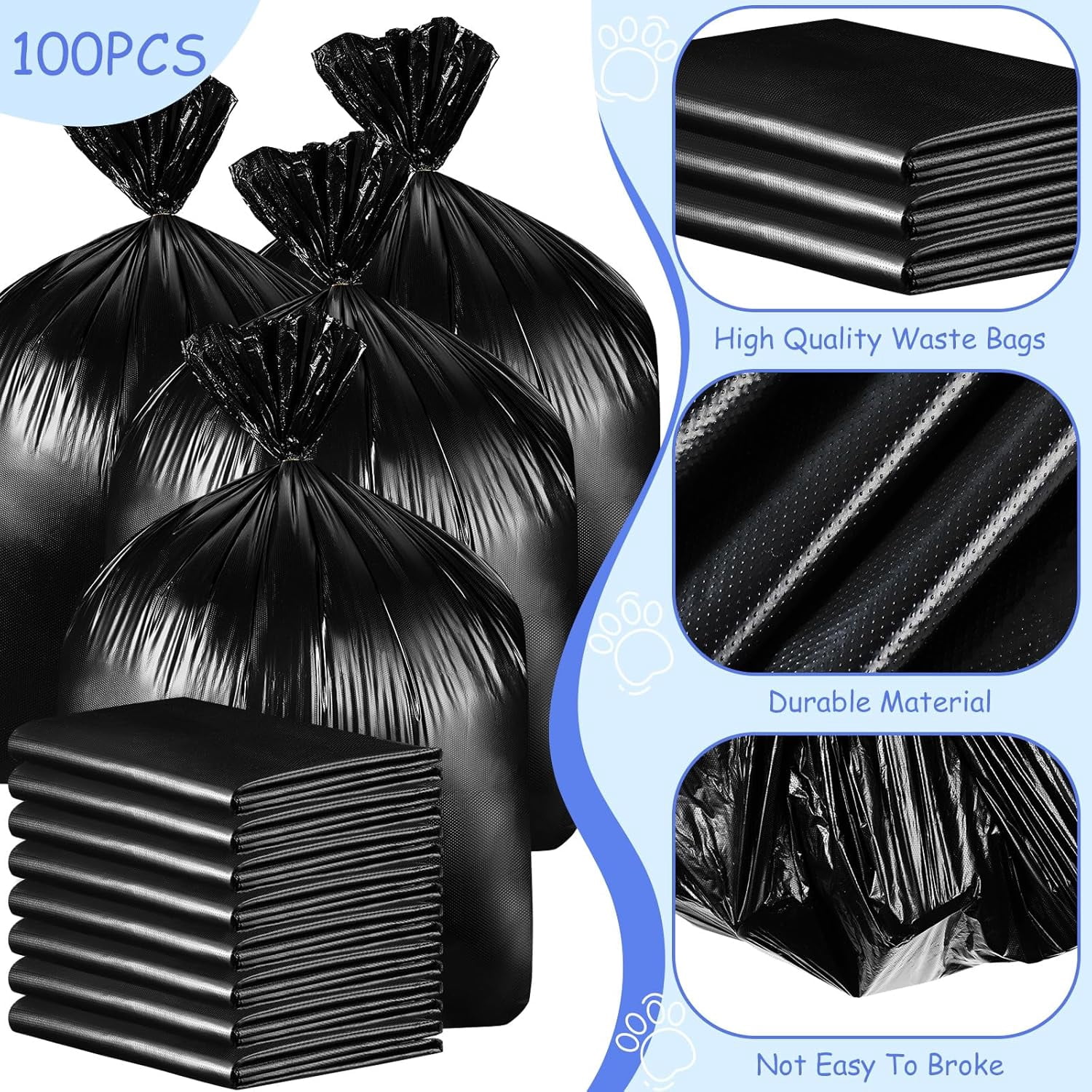 2 Packs 100pcs Black Dog Waste Bags 26" W x 33" l Dog Waste Station Can Liners Heavy Duty Thick Large Poop Bags for Pet Refill Rolls for Doggy Pet Outdoor