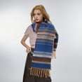 thumbnail image 3 of Retro Narrow Striped Scarf with Soft Fringe - Color-Block Gradient Winter Wrap for Men and Women, Lightweight Unisex Fashion Accessory,205*26 cm,Brown/Blue Stripe, 3 of 16