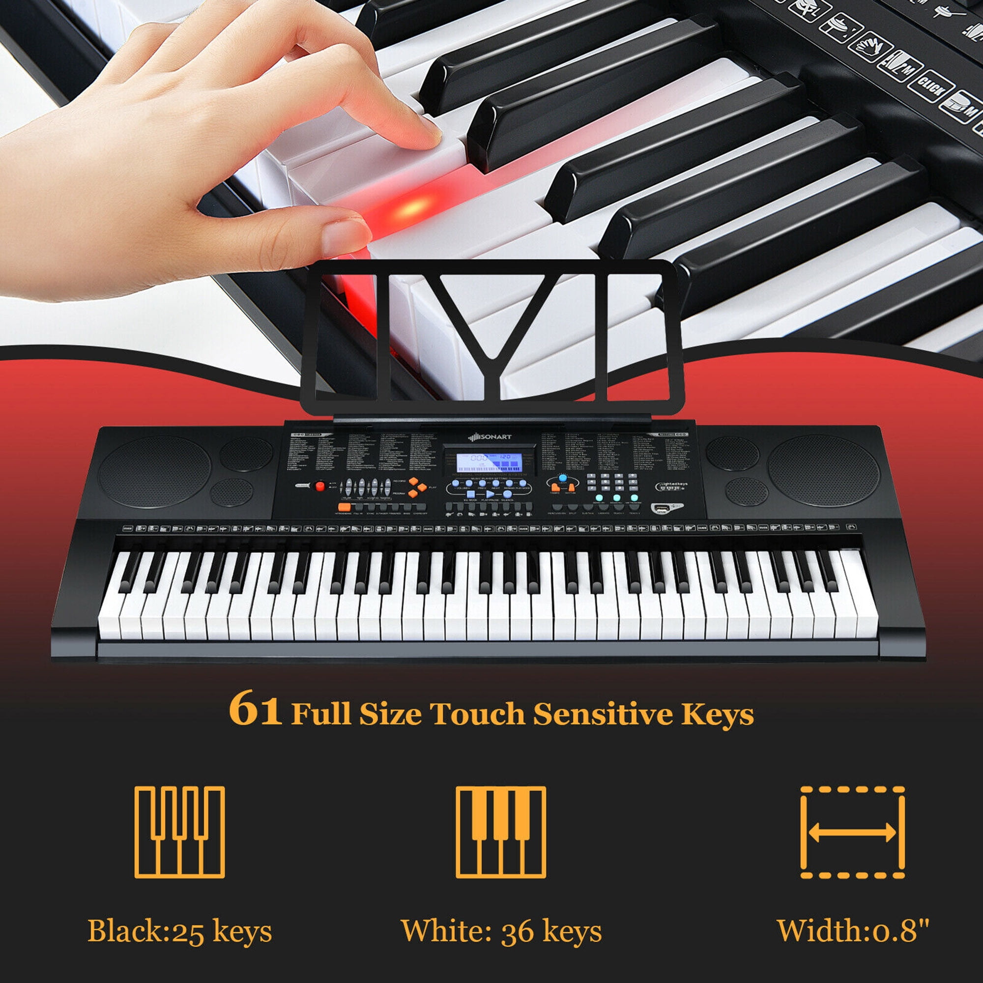 Arabiske Sarabo Fremmedgøre apt Gymax 61-Key Electronic Keyboard Piano Set w/Lighted Key LCD Screen Stand  Bench - Walmart.com