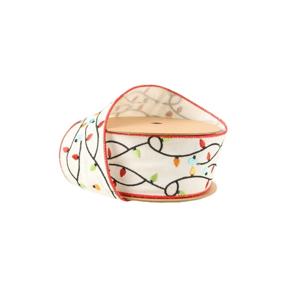 LaRibbons 2 1/2" Wired Ribbon, Embroidered Christmas Lights, 5 Yard Roll