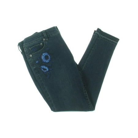 Blue Jeans Clothes - RALPH LAUREN Womens Blue Embroidered Cropped Jeans Size: 16