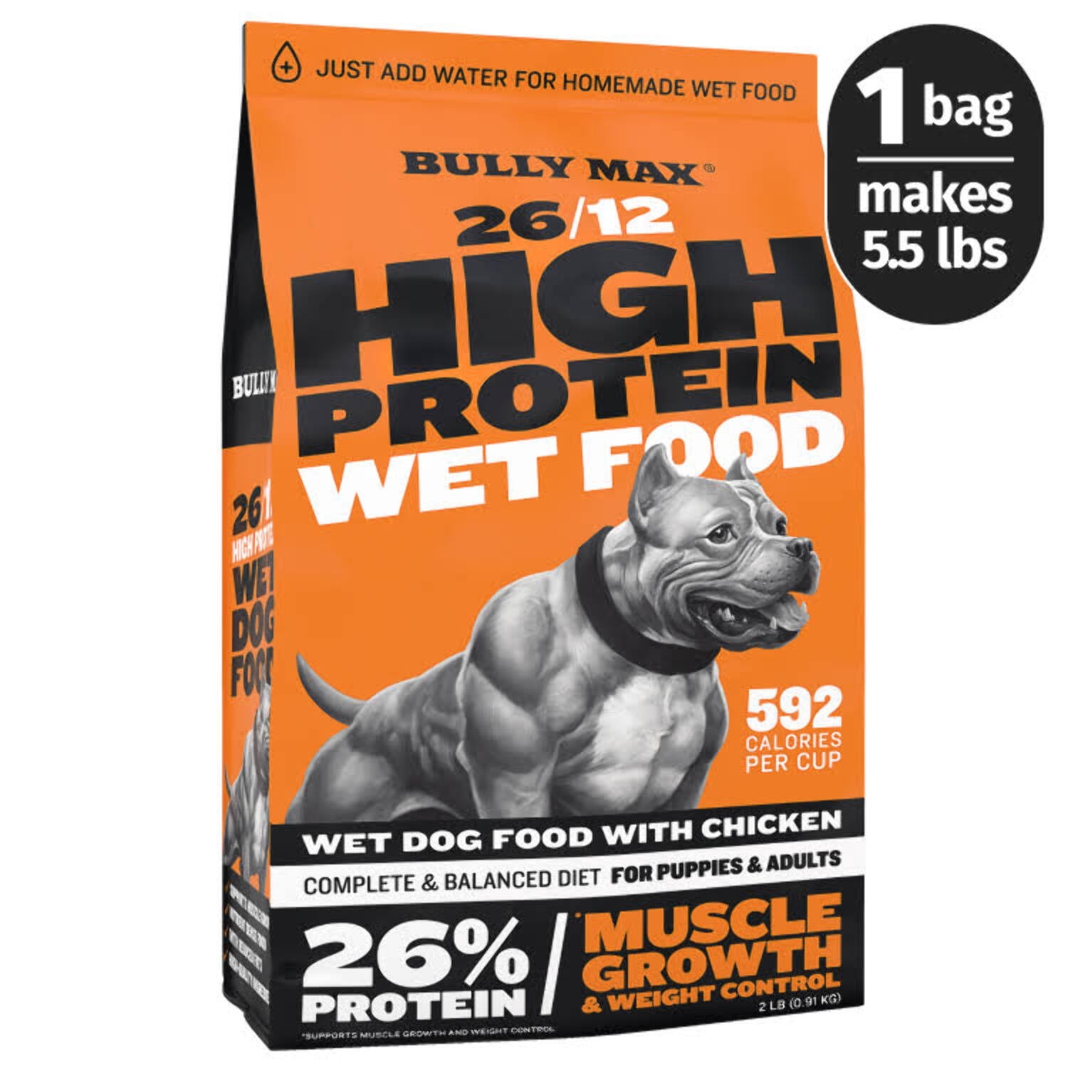 Bully Max 26/12 High Protein Chicken Wet Dog Food. 2 lb. Bag (makes 5.5 lbs.)
