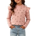 thumbnail image 5 of Bovxnpu Girls Long Sleeve Shirts Undershirts Girls Heart Print Long Sleeve Floral Base Layer Pullover Top Outfits, 5 of 6
