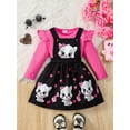 thumbnail image 2 of Suealasg Girls' Cat Print Fall Outfit Set 2-Piece - Long Sleeve Crewneck T-Shirt  A-Line Overalls (Toddler/Kids 1-4Y, Autumn School  Playdates), 2 of 9