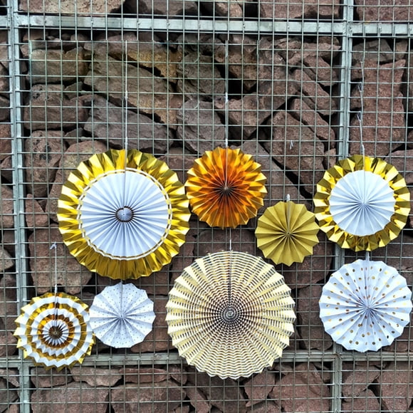 Wedding Decoration Gold Paper Fan Wedding Birthday Celebration Party Decoration Tissue Paper Fan Hanging Gold Party Paper Fan Kit