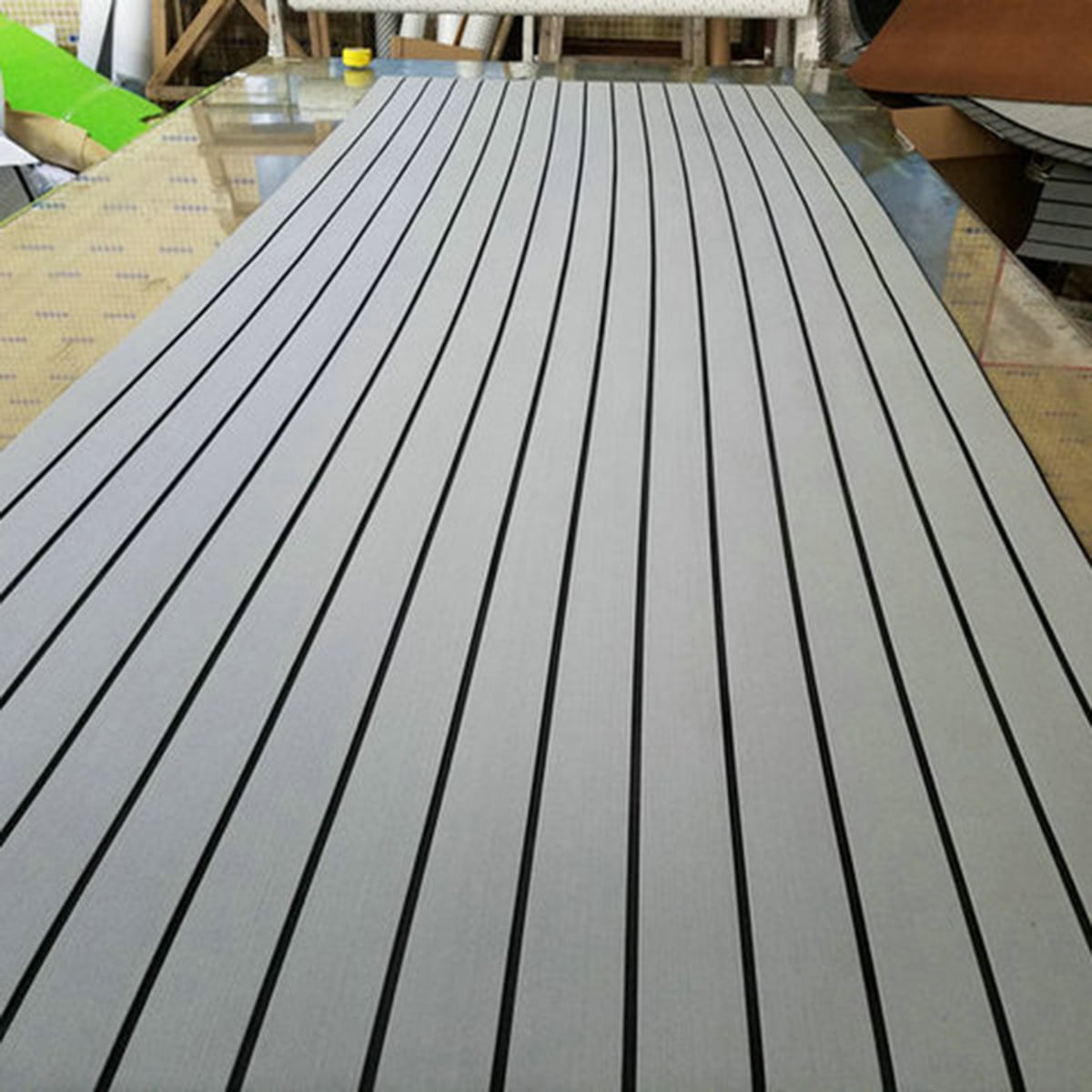 CHURERSHINING EVA Foam Faux Teak Decking Sheet for Boat Yacht Marine Flooring Mat Non-Slip Mat Self-Adhesive Carpet 17.7 x94.5“ Bevel Edge Boat Accessories 