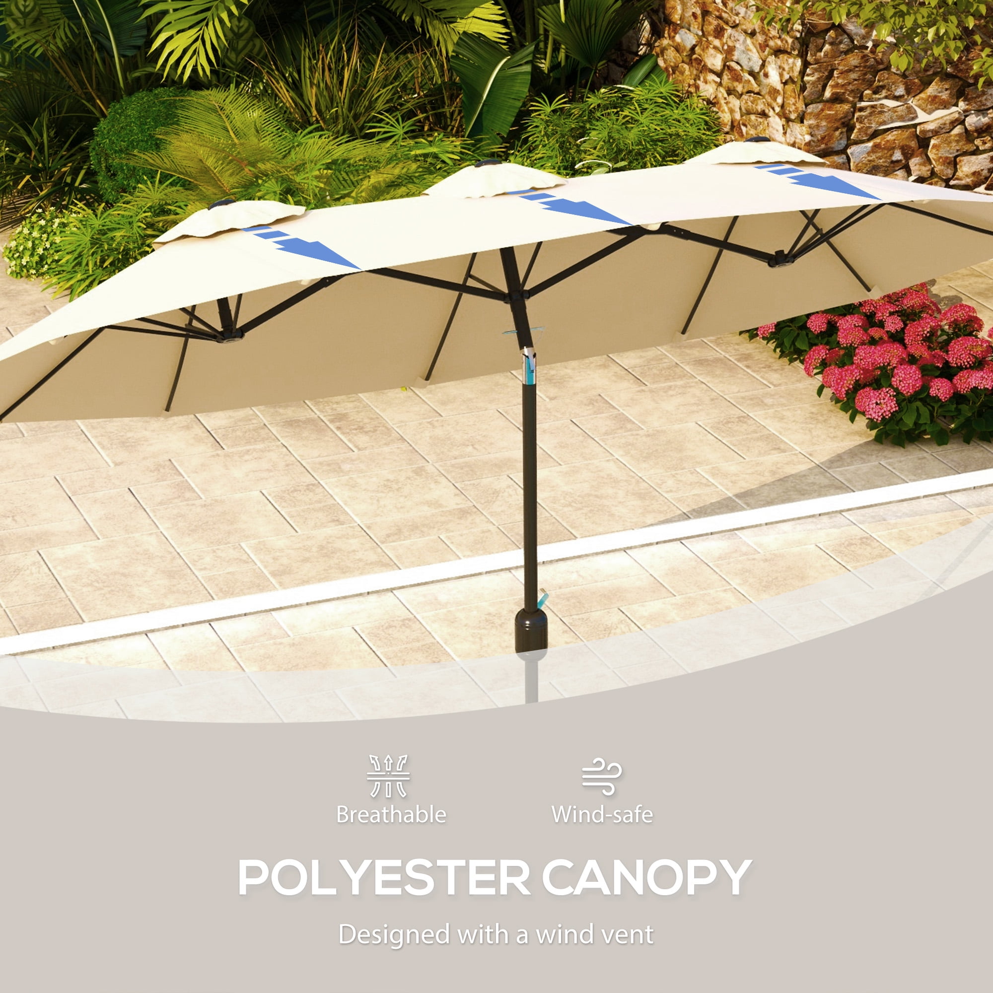 Outsunny 9.5' Double-sided Patio Umbrella with Tilt Outdoor Umbrella, Brown