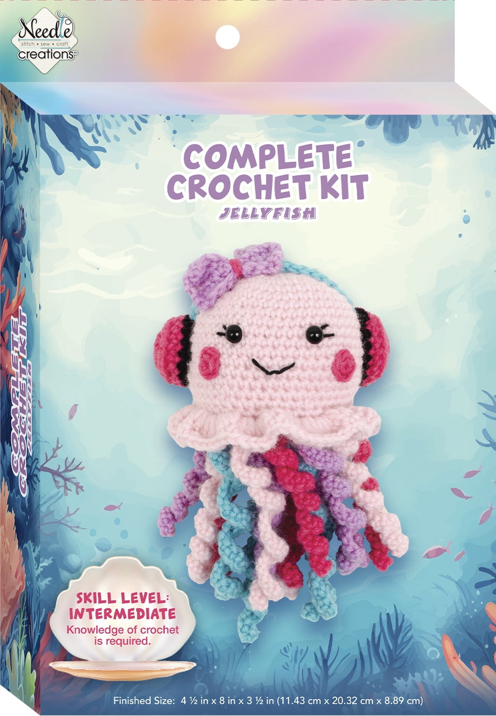 Needle Creations Intermediate Sealife Crochet Kits, 2 Mermaid and Jellyfish, Craft Crochet Kit with Instructions, 3 pack