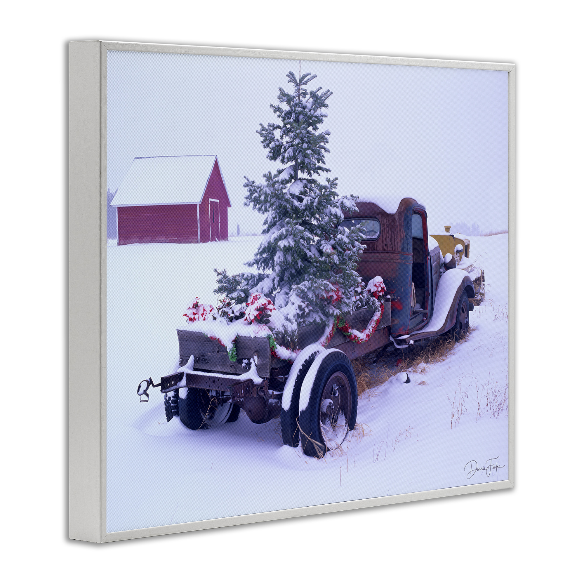 Stupell Industries Christmas Tree Truck Holiday Painting White Framed Art Print Wall Art, 30 x 24