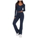 thumbnail image 1 of Conjunto de 2 piezas de manga larga para mujer: top con cuello en V y pantalones anchos, poliéster y spandex, tallas S-XL, 1 of 5