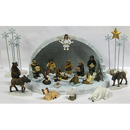Alaska Eskimo Angel Nativity Crèche XL Igloo Set 22 Piece