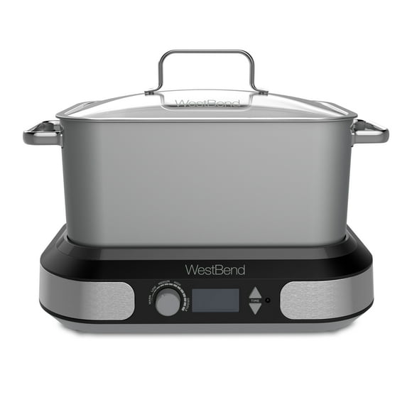 West Bend Deluxe Versatility Slow Cooker with Digital Controls, 6 Qt Capacity, in Silver (87966)