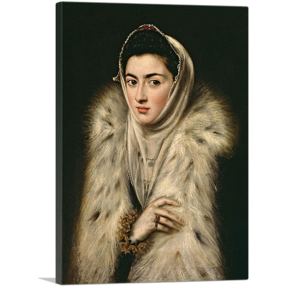ARTCANVAS Lady in a Fur Wrap Canvas Art Print by El Greco - Size: 12" x 8" (0.75" Deep)