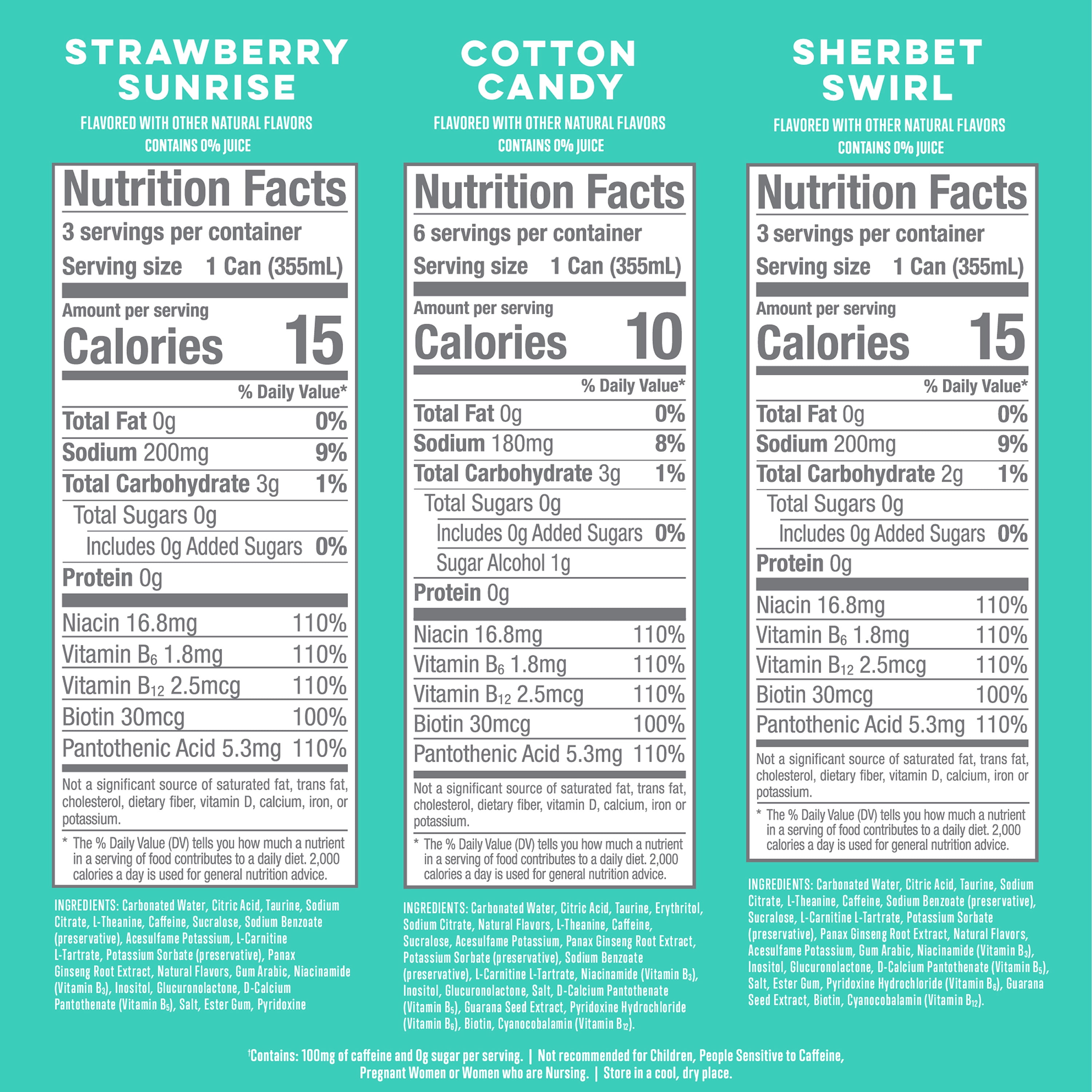 Alani Nu, Variety Pack Cotton Candy, Straw Sunrise, Sherbert Swirl, 12 fl oz, pack of 12