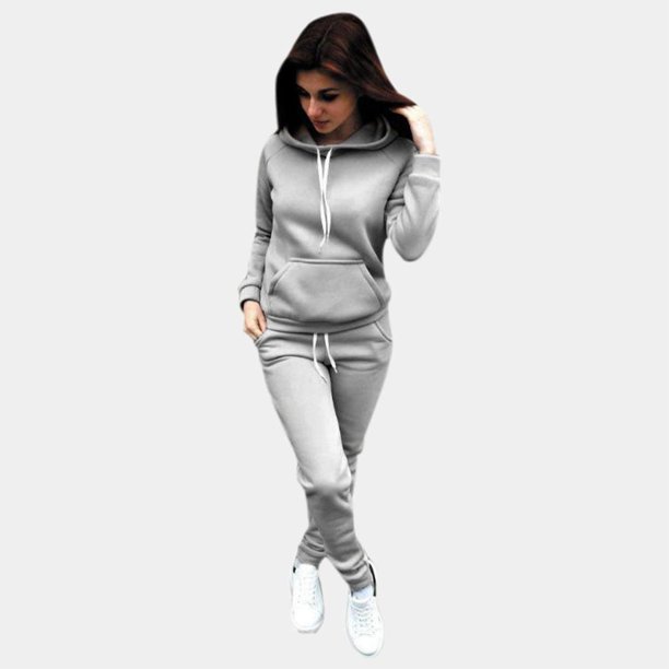 Conjunto de ropa de Color sólido de 2 udsjersey de canguro para mujerSudadera con capuchapantalones Likrtyny Para estrenar