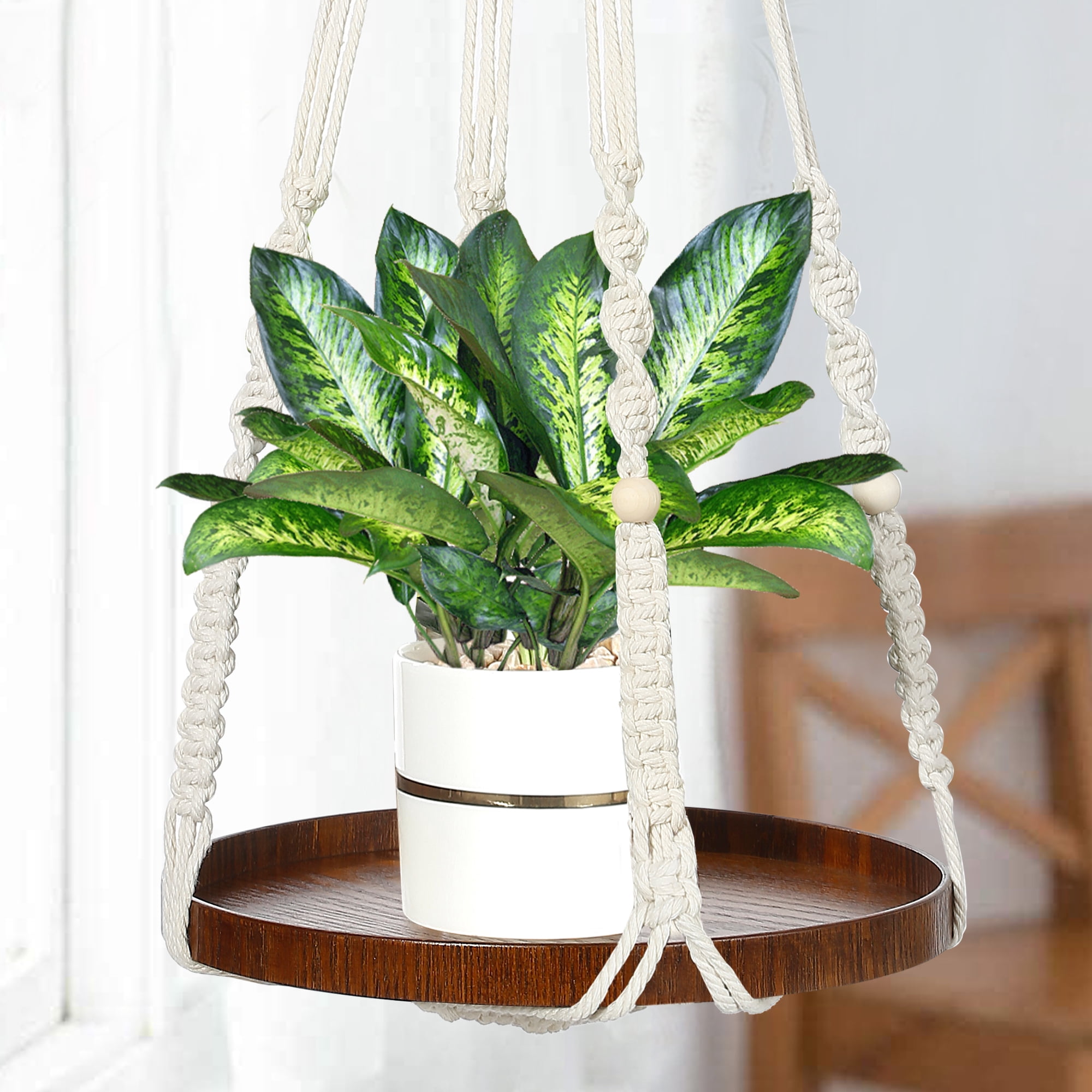 2 Pack Macrame Plant Hanger | Plant Hangers For Inside, Indoor Hanging Shelf For Plants | Plant Hanger, Hanging Planter, No Plant/Pot Included (Beige) (1 Large+ 1 Medium)