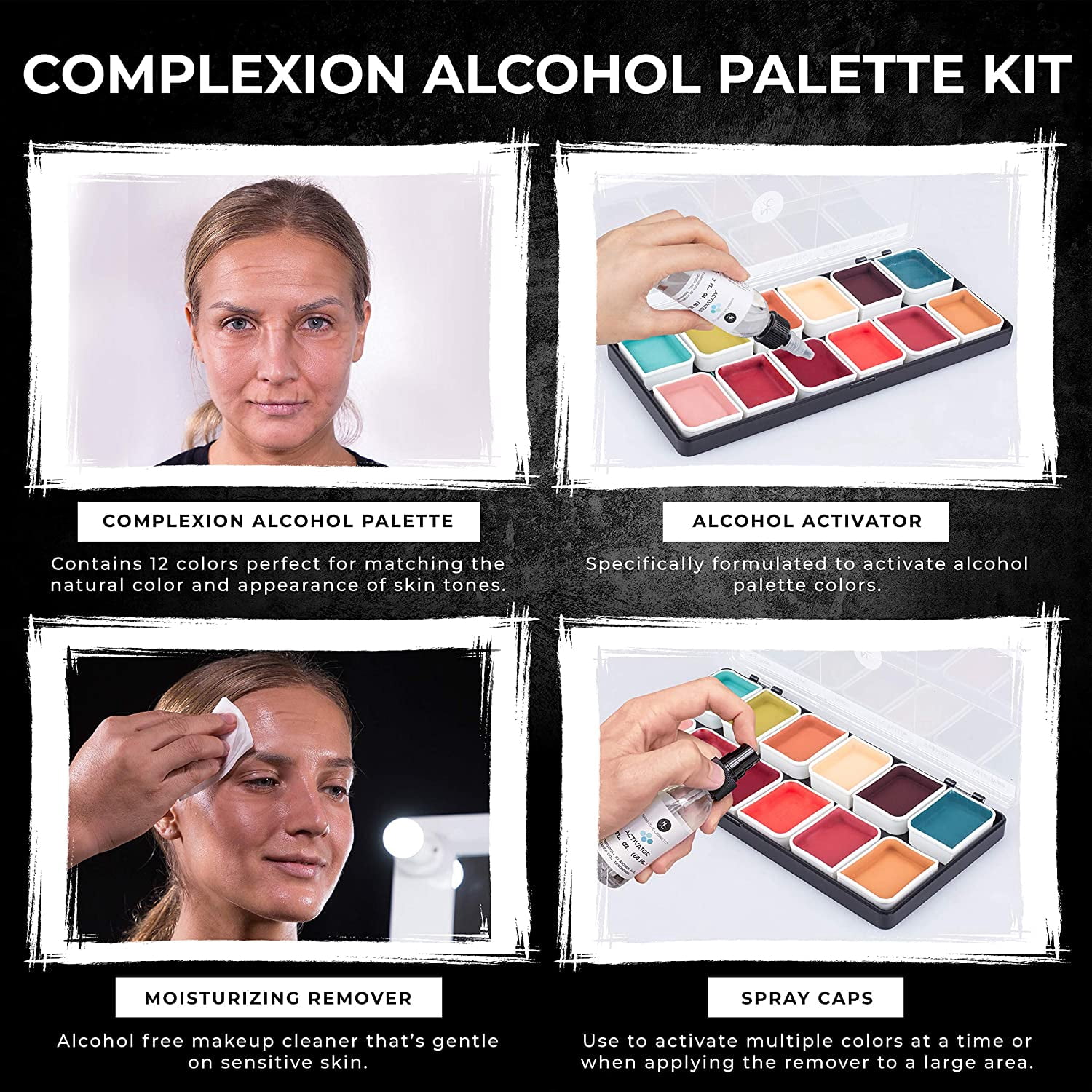 Narrative Cosmetics Complexion Alcohol-Activated Palette, Activator, and Remover Kit, Professional SFX Makeup Set