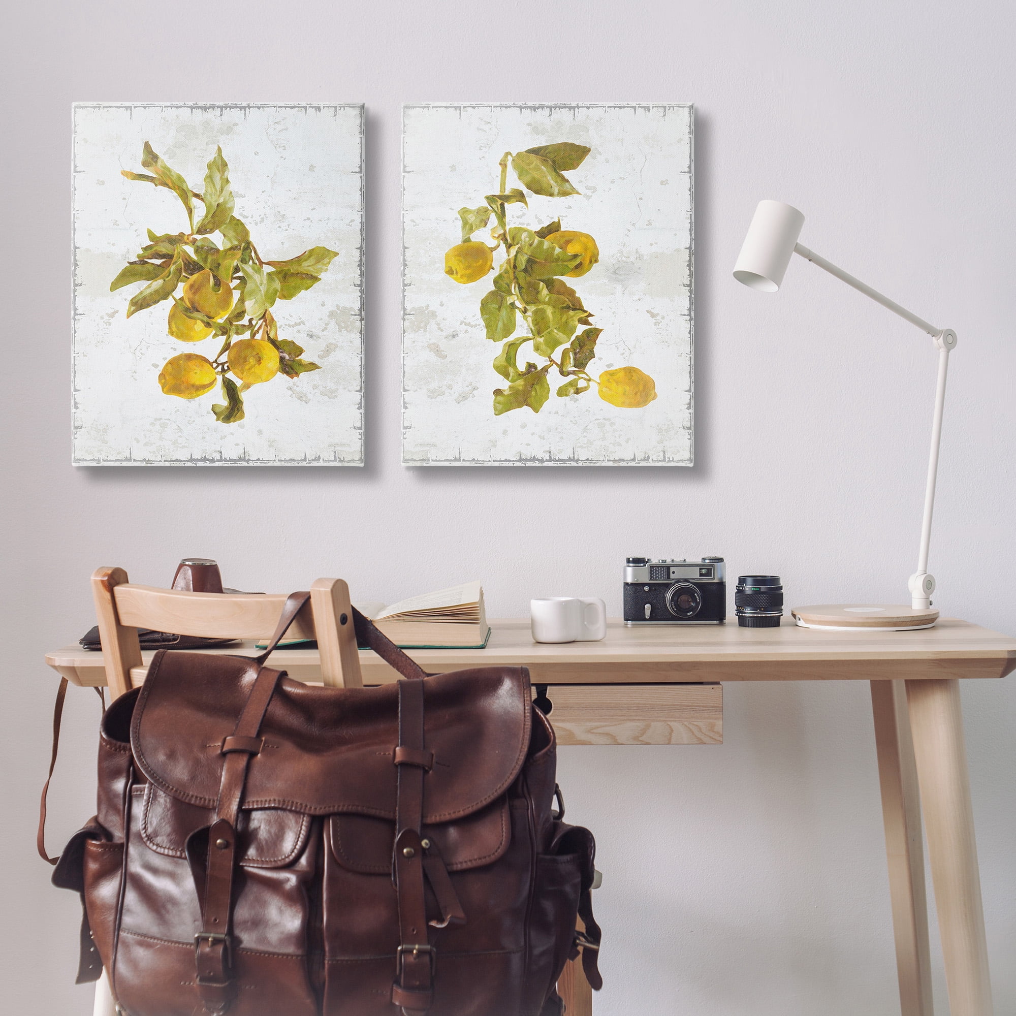 Stupell Industries Rustic Lemons & Leaves Food & Beverage Painting Gallery Wrapped Canvas Art Print Wall Art, 24 x 30, Set of 2