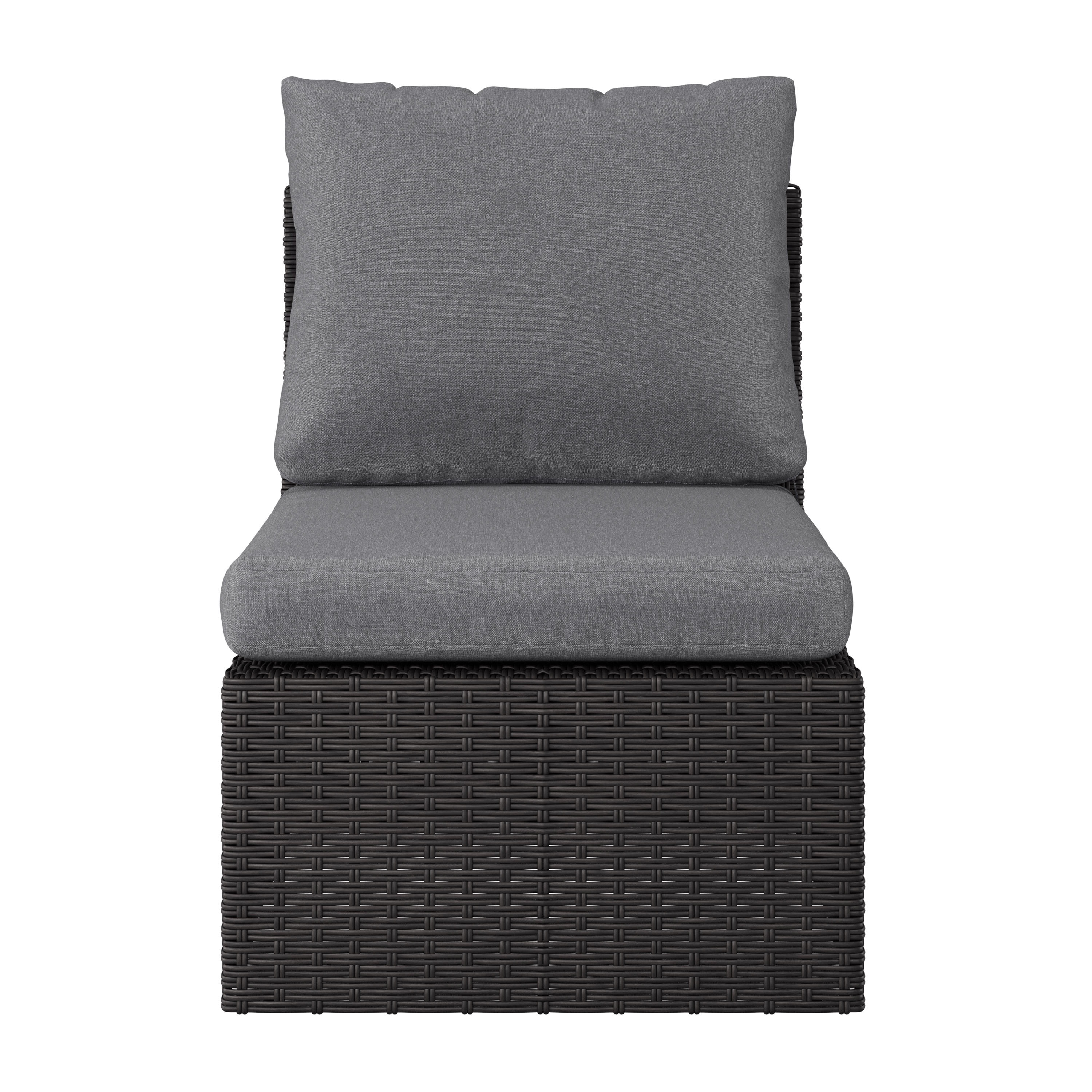 CorLiving Brisbane Rust-Resistant Resin Wicker Middle Outdoor Patio Sectional Piece with Cushions, Charcoal Grey/Light Grey