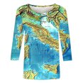 thumbnail image 5 of LYXSSBYX 3/4 Length Sleeve Womens Tops Women's Retro Map Print Fashion Printed Round Neck 3/4 Sleeve T-shirt Top, 5 of 5
