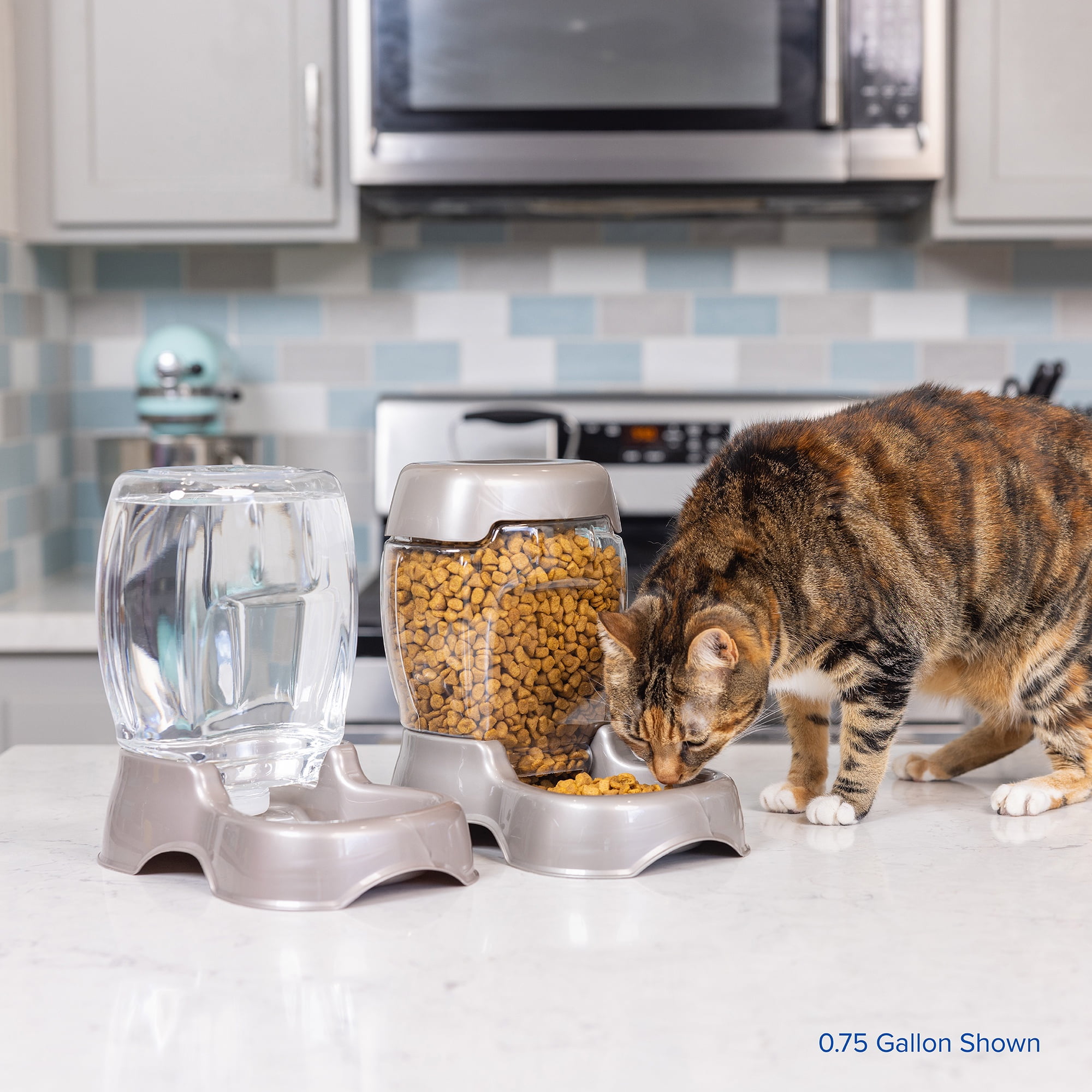 Petmate Pet Café Automatic Gravity Waterer Water Dispenser for Medium to Large Dogs and Cats, Pearl Ash Blue, 1.5 Gal