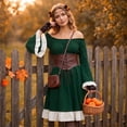 thumbnail image 5 of Renaissance Dress for Women Medieval Halloween Bell Sleeve Victorian Dresses Off Shoulder Peasant Gothic Fairy Witch Dress Dark Green S, 5 of 9