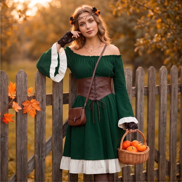 dark green renaissance dress Anmrize Dress, Medieval Off Shoulder Dress, Long Sleeve Corset Waist Dress, Womens Renaissance Off Shoulder Bell Sleeve Dress Long make an entrance