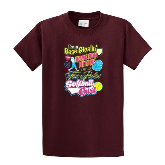 Softball Short Sleeve T-shirt I'm A Base Stealin, Home Run Hittin'-Maroon-XXXL