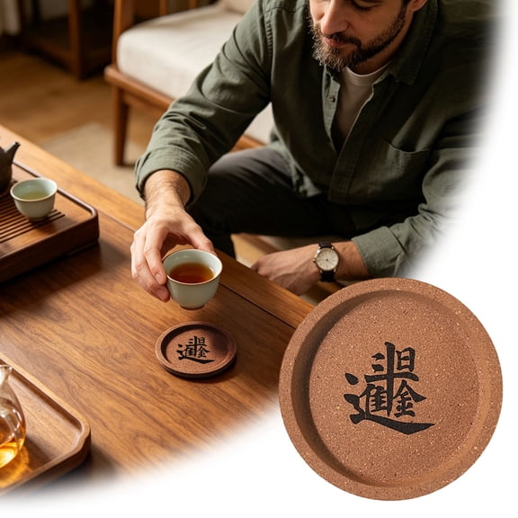 FSAGAE Cork Coaster for Drinks Absorbent Heat Resistant Round Placemat for Coffee Cups Table Protector Brown 3.9x3.9in